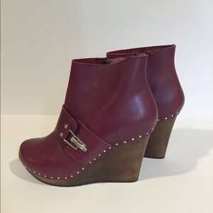 See by CHLOE Burgundy Leather Wooden Wedge Boots